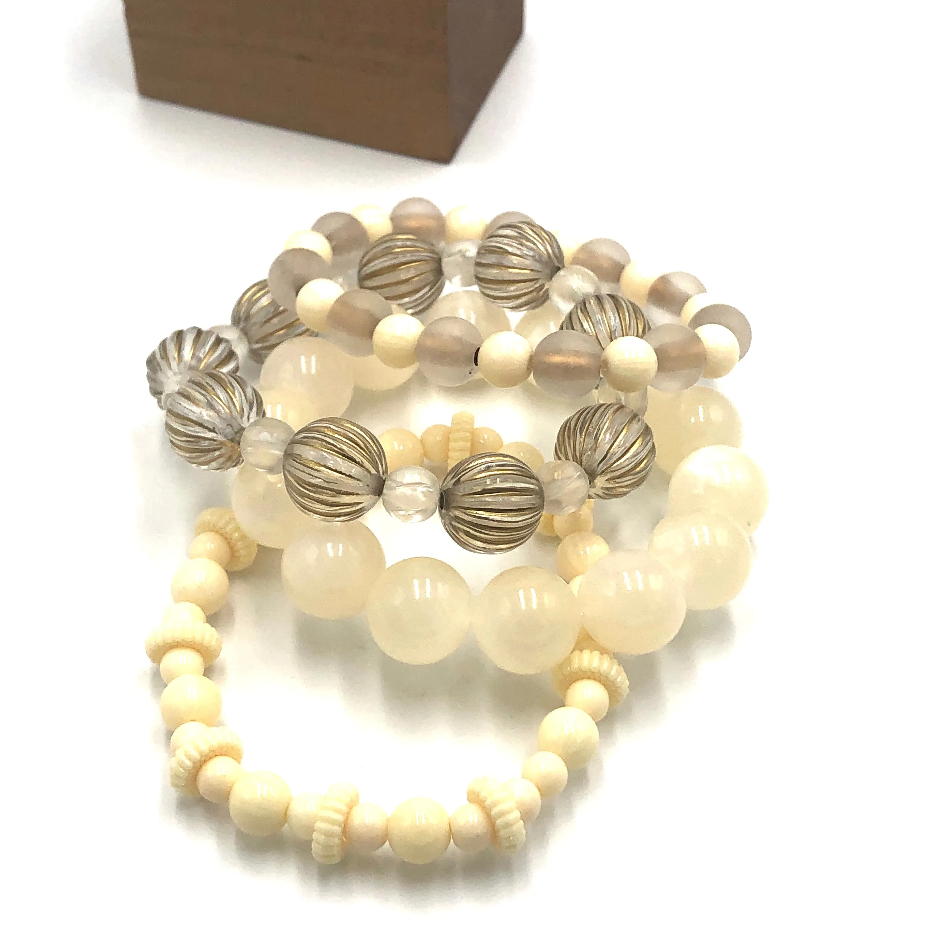 Golden Cream Stack and Stretch Bracelet Set