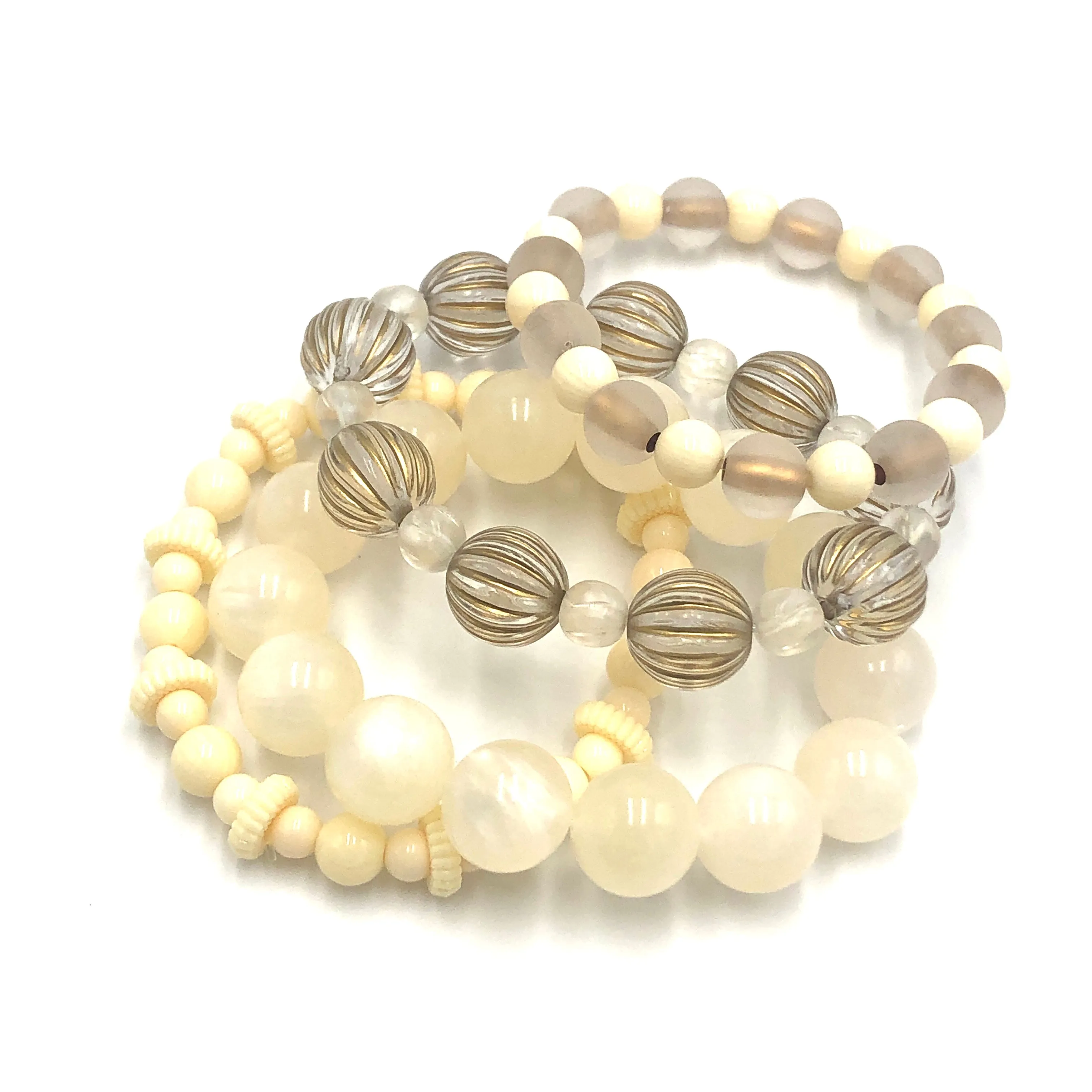 Golden Cream Stack and Stretch Bracelet Set