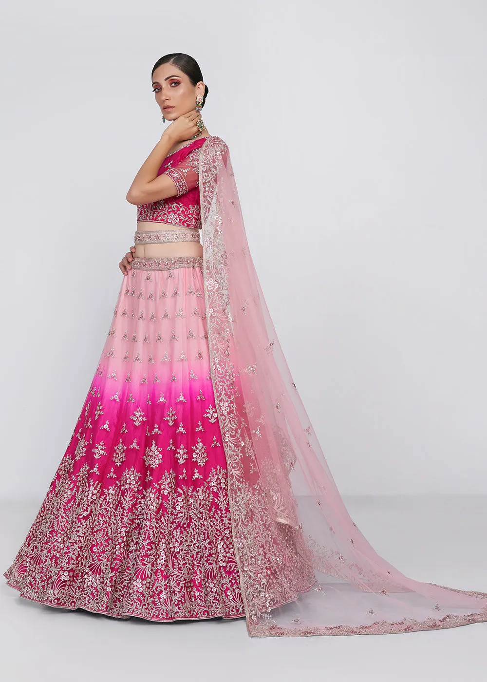 Gorgeous Shaded Pink Heavy Embroidered Bridal Lehenga Choli