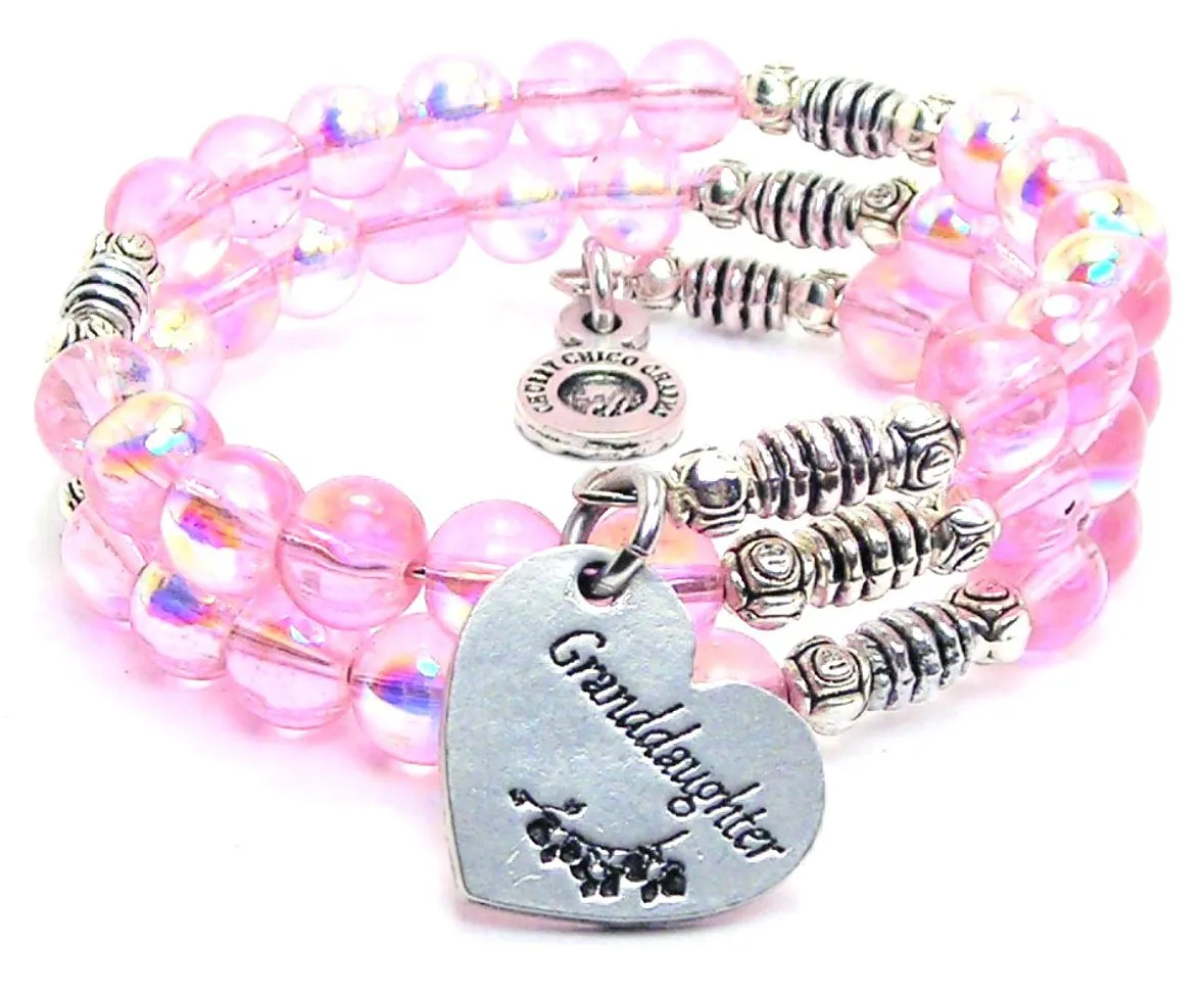 Granddaughter Heart Sea Siren Ocean Glass Wrap Bracelet