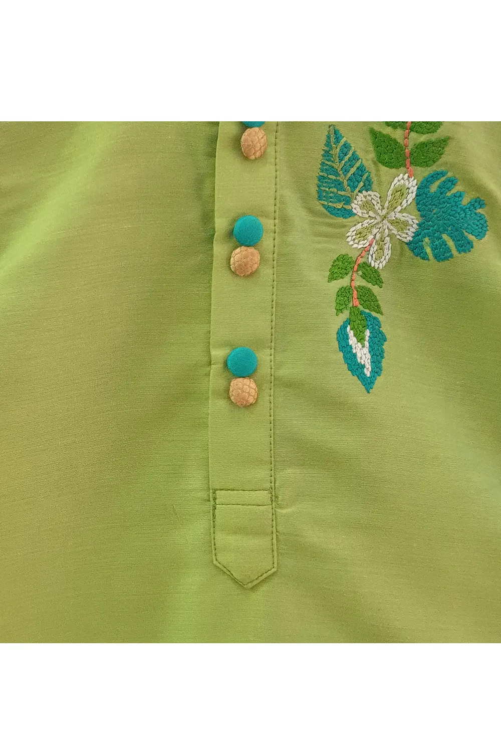 Green embroidered kurta with sky blue pyjama