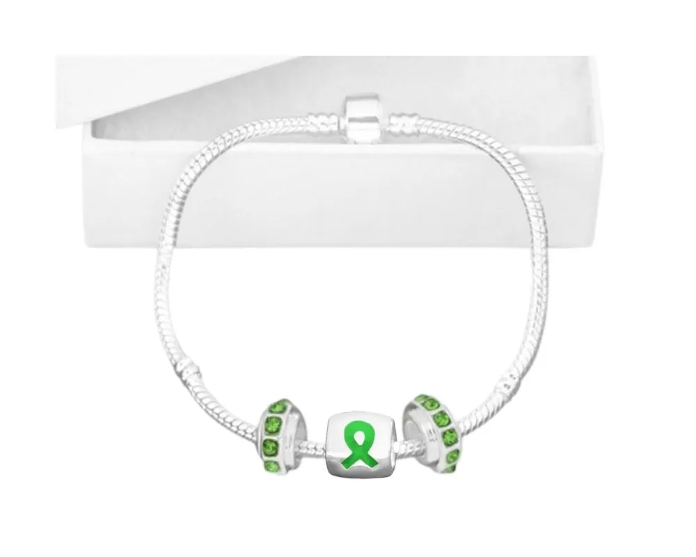 Green Ribbon Barrel Charm Snake Chain Bracelets