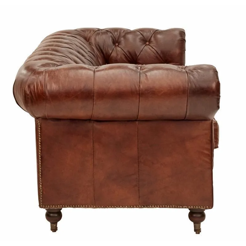 Hampton Court Aged Leather Chesterfield 3 Seat Sofa