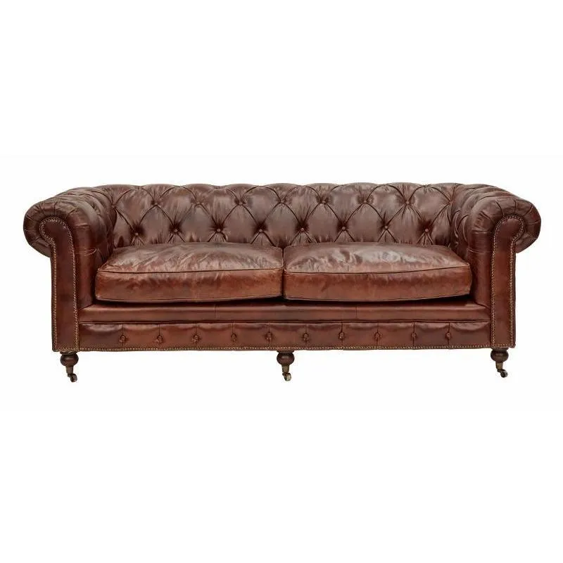 Hampton Court Aged Leather Chesterfield 3 Seat Sofa