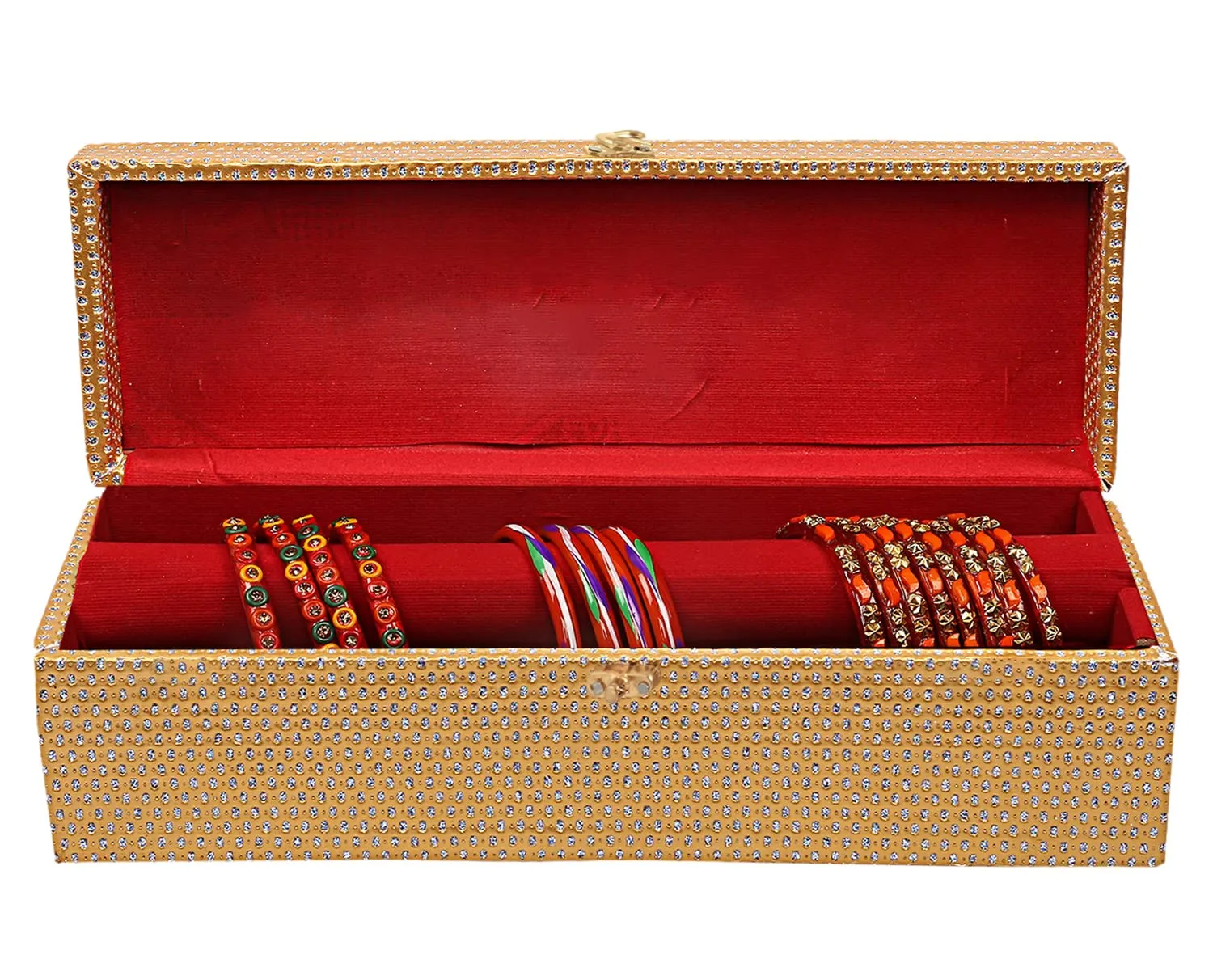 Heart Home Multipurpose Wooden Glitter Dot Design 1 Rod Bangle Box/Organizer/Case With Swing Arm Lock (Gold)-47HH0593