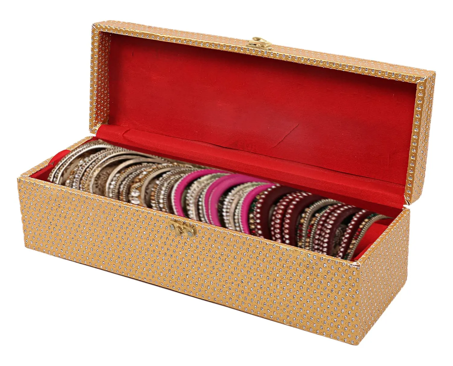 Heart Home Multipurpose Wooden Glitter Dot Design 1 Rod Bangle Box/Organizer/Case With Swing Arm Lock (Gold)-47HH0593