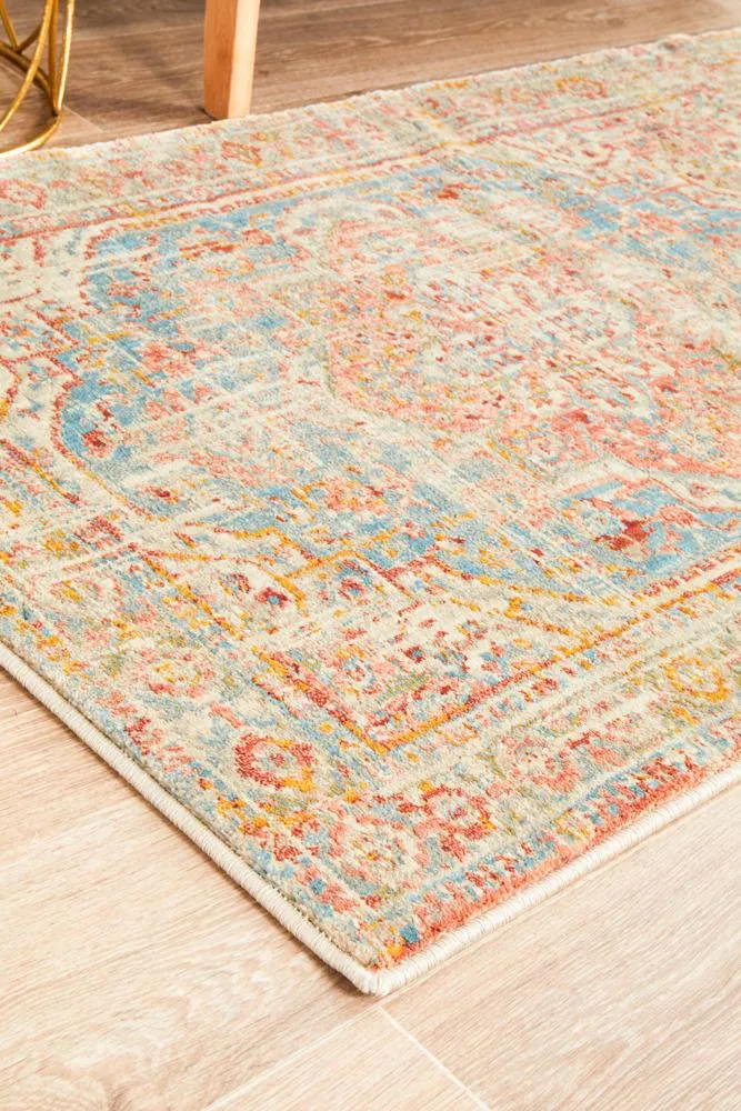 Helena Traditional Floral Faded Blue Modern Rug Runner