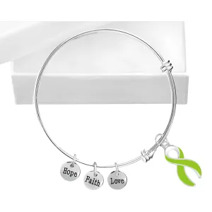 Hope Lime Green Ribbon Retractable Charm Bracelets