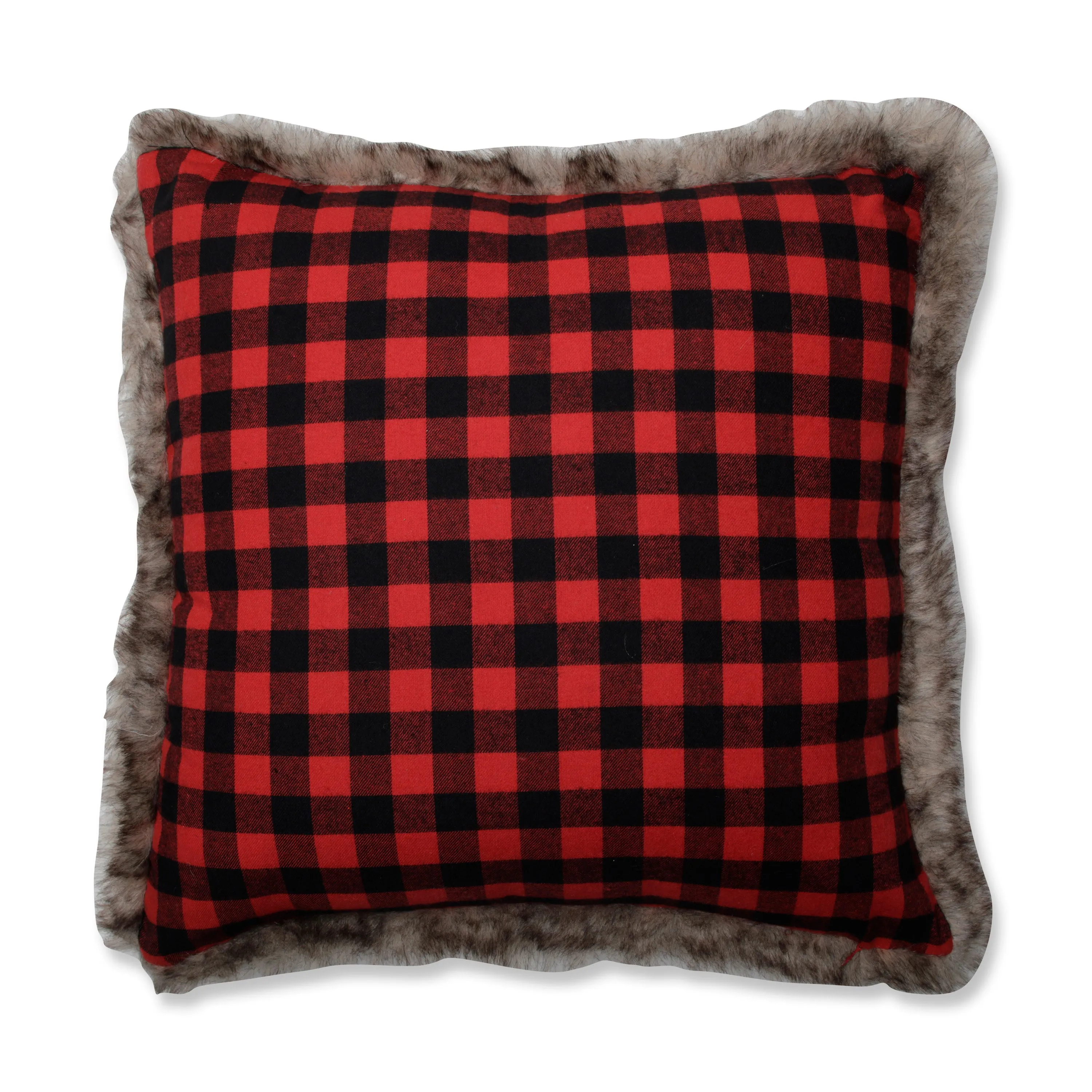 Indoor Christmas Fur Snowman Square Red/Black 18-inch Throw Pillow