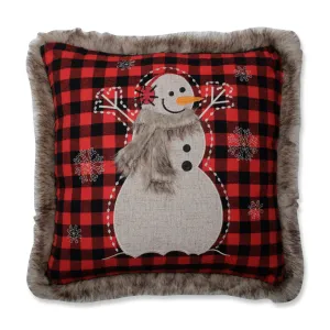 Indoor Christmas Fur Snowman Square Red/Black 18-inch Throw Pillow