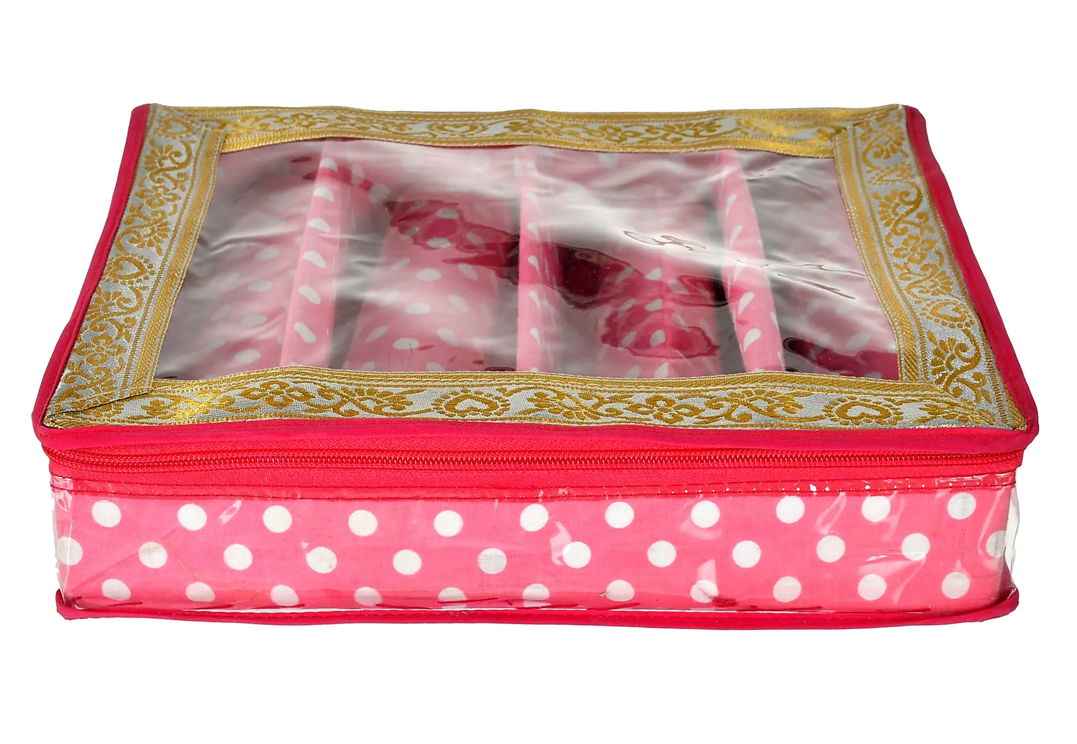 Kuber Industries Dot Printed Laminated 4 Rod Bangle Box/Organizer With Transparent Top (Pink)-HS43KUBMART25542