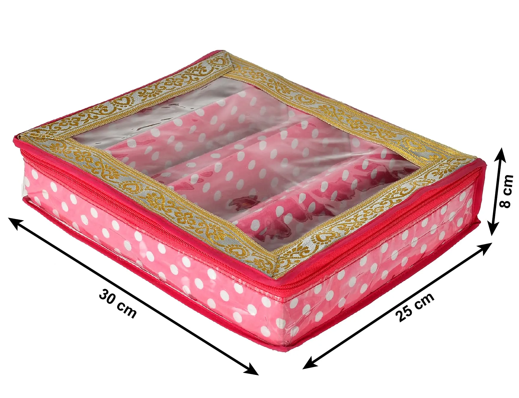 Kuber Industries Dot Printed Laminated 4 Rod Bangle Box/Organizer With Transparent Top (Pink)-HS43KUBMART25542