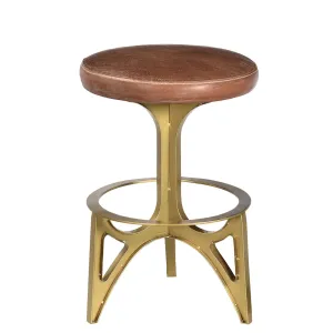 Leather Counter /Bar Stool-Brass and Iron Frame