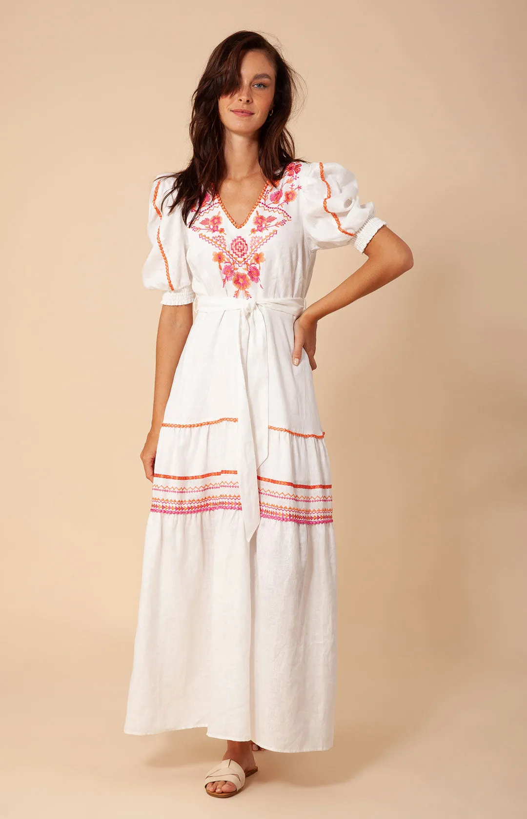 Lorna Embroidered Linen Maxi Dress