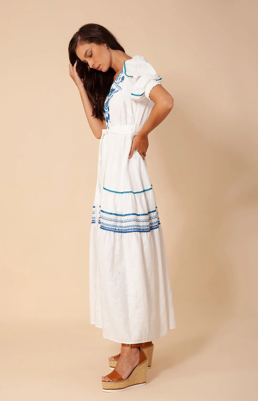 Lorna Embroidered Linen Maxi Dress