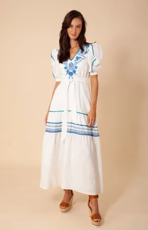 Lorna Embroidered Linen Maxi Dress