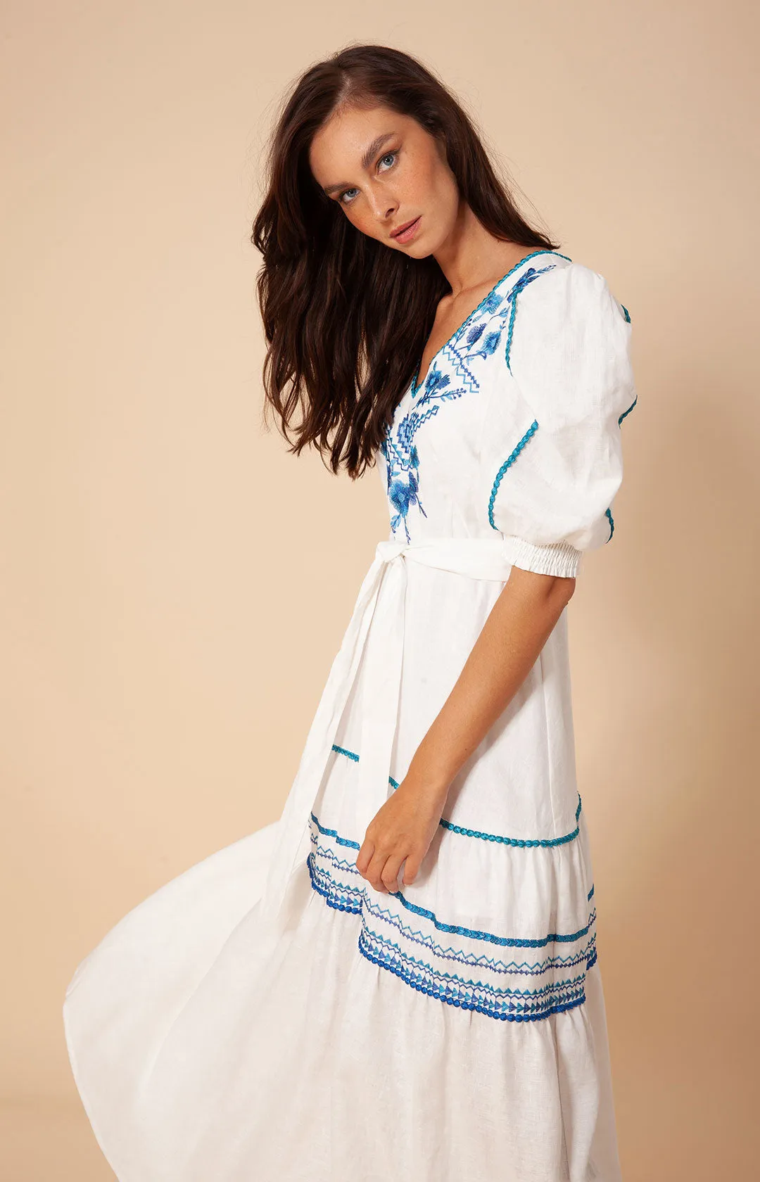 Lorna Embroidered Linen Maxi Dress