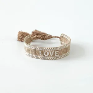 LOVE Adjustable Bracelet | Taupe/White