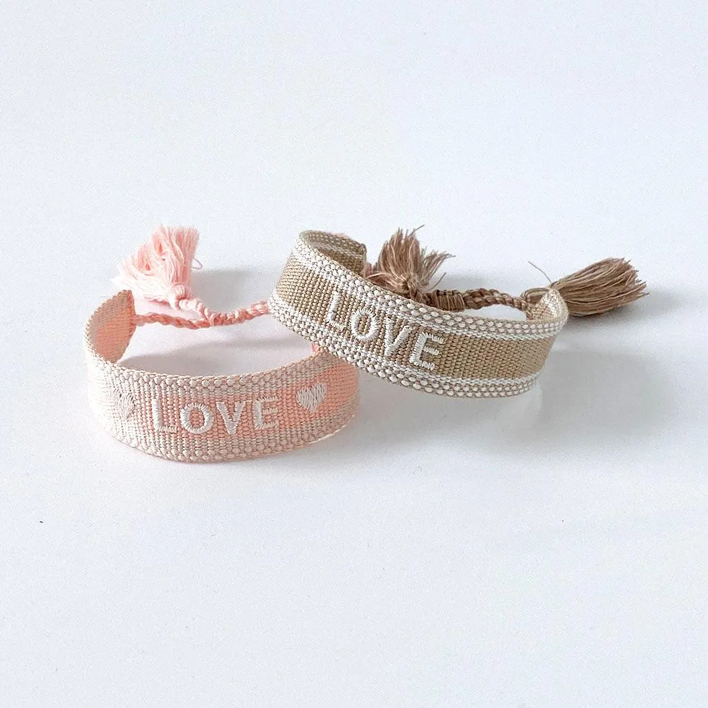 LOVE Adjustable Bracelet | Taupe/White