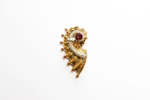 McCLELLAND BARCLAY Art Moderne Gold Plated with Red Stones Spiral Dress Clip