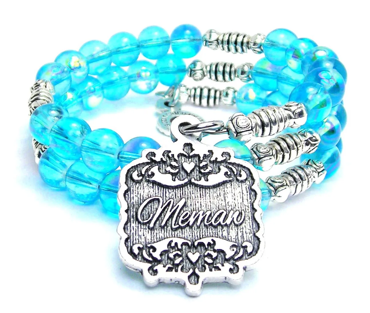 Memaw Victorian Scroll Sea Siren Ocean Glass Wrap Bracelet