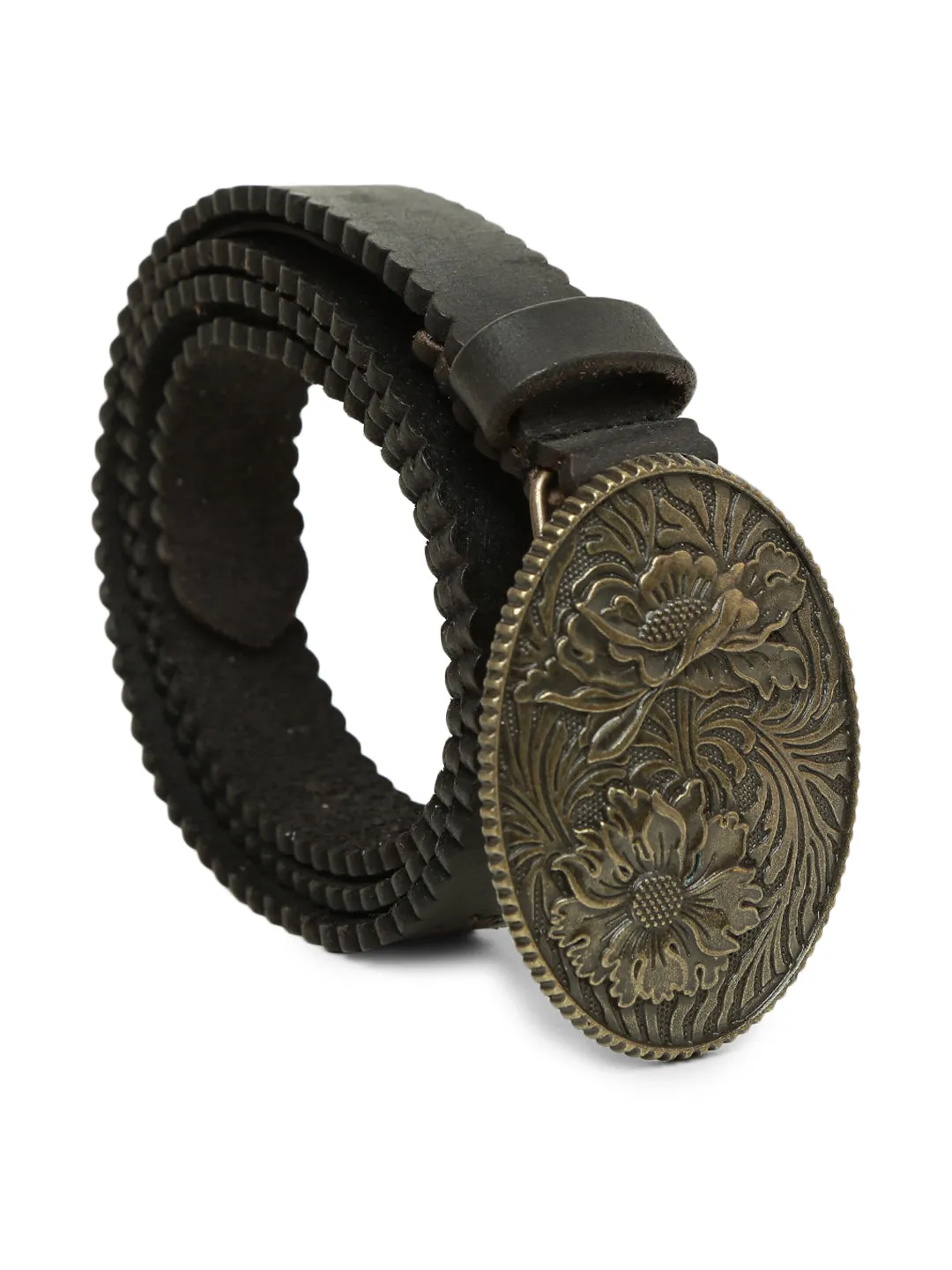 Mesmerizing Black Flower Printed Hand-tooled Design Belt