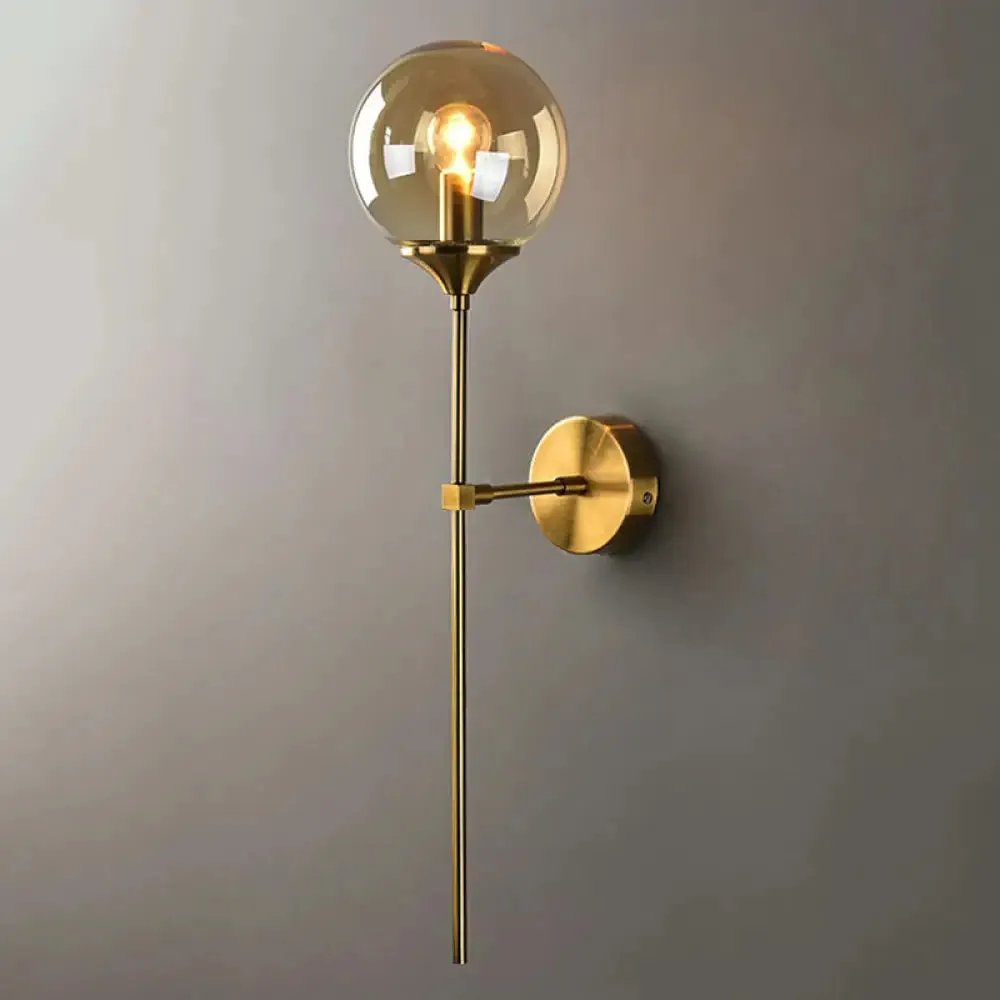 Modern Glass Wall Mount Lamp: Sleek Brass Sconce Light with Pencil Arm