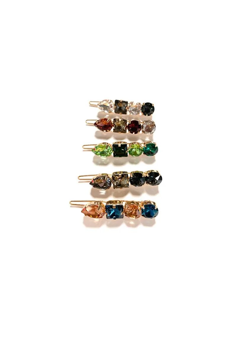 Multi-Colored 4-Stone Hair Bejeweled Barrettes