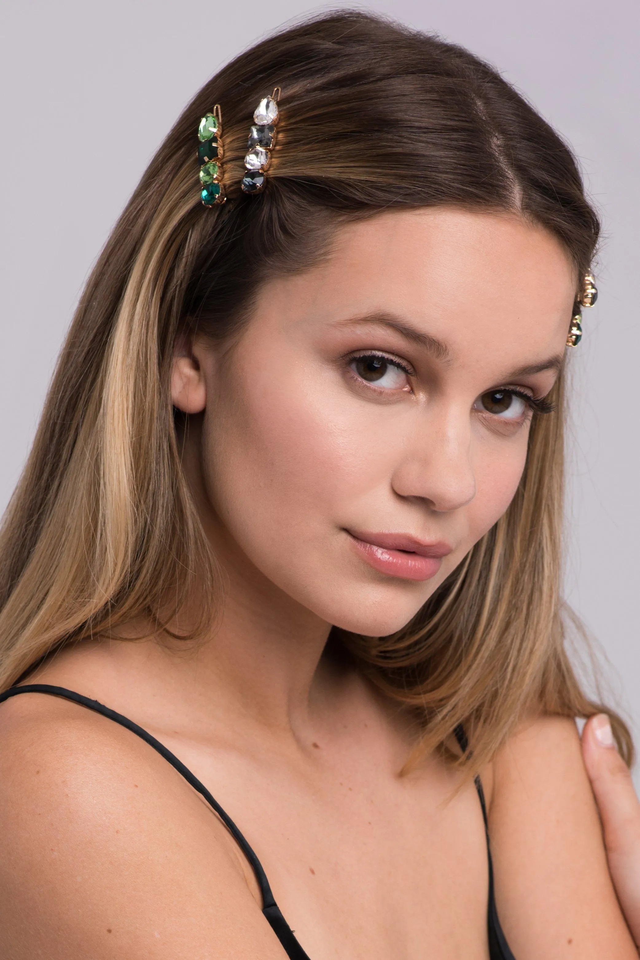 Multi-Colored 4-Stone Hair Bejeweled Barrettes