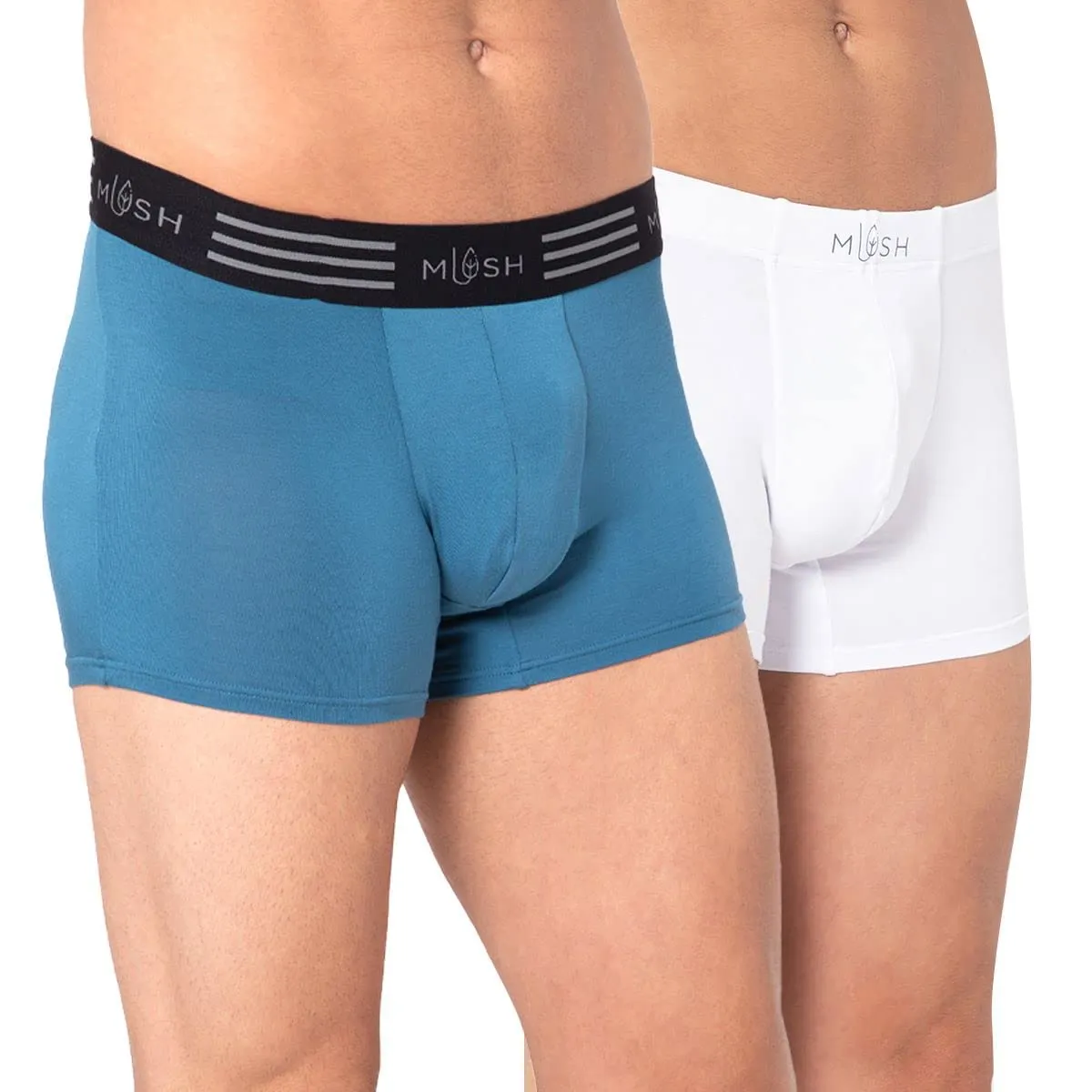 Mush Ultra Soft, Breathable, Feather Light Men's Bamboo Trunk || Naturally Anti-Odor and Anti-Microbial Bamboo Innerwear Pack of 2 (M, Blue and White)