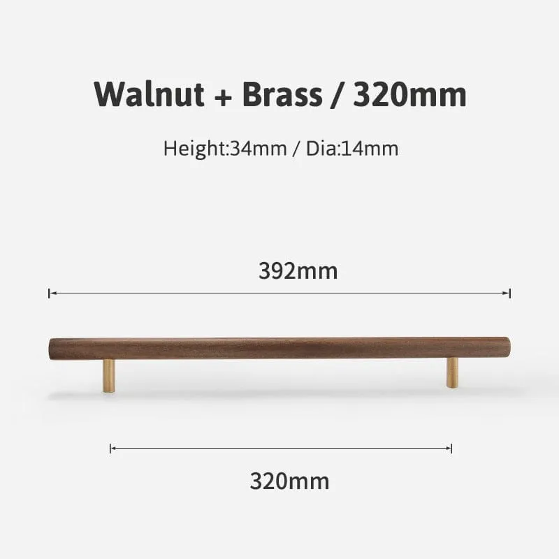 Natural Walnut   Brass Furniture Handle Wooden Kitchen Cabinet Pull