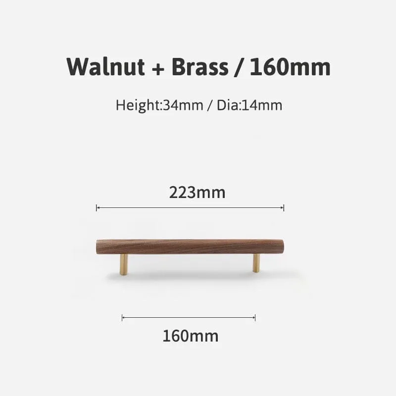 Natural Walnut   Brass Furniture Handle Wooden Kitchen Cabinet Pull