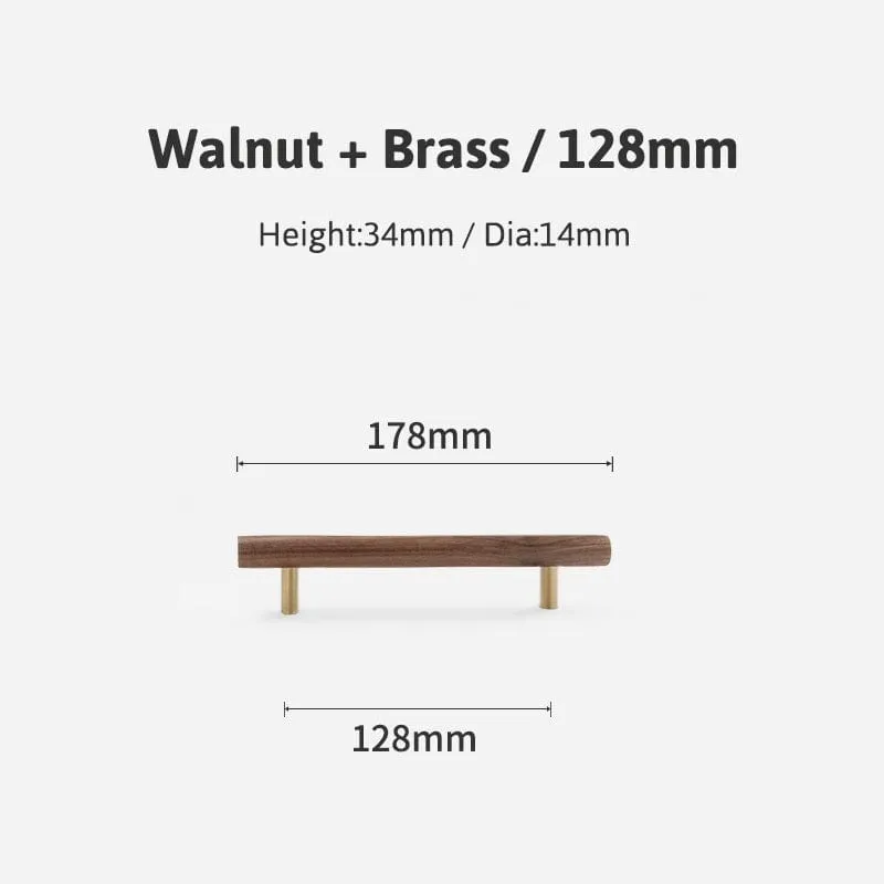 Natural Walnut   Brass Furniture Handle Wooden Kitchen Cabinet Pull