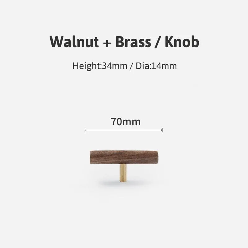 Natural Walnut   Brass Furniture Handle Wooden Kitchen Cabinet Pull