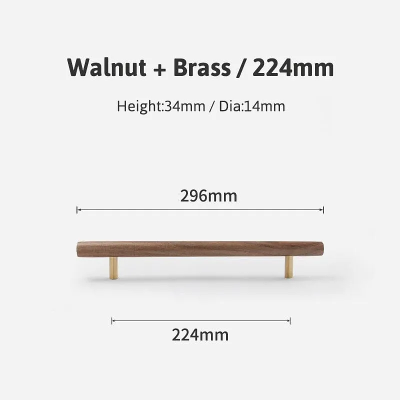 Natural Walnut   Brass Furniture Handle Wooden Kitchen Cabinet Pull