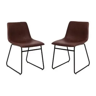 Open Box - Set of 2 Faux Leather Bucket Seat Dining Chairs with Frame Dark Brown/Black - Merrick Lane