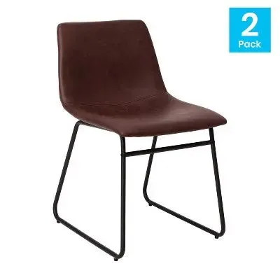 Open Box - Set of 2 Faux Leather Bucket Seat Dining Chairs with Frame Dark Brown/Black - Merrick Lane