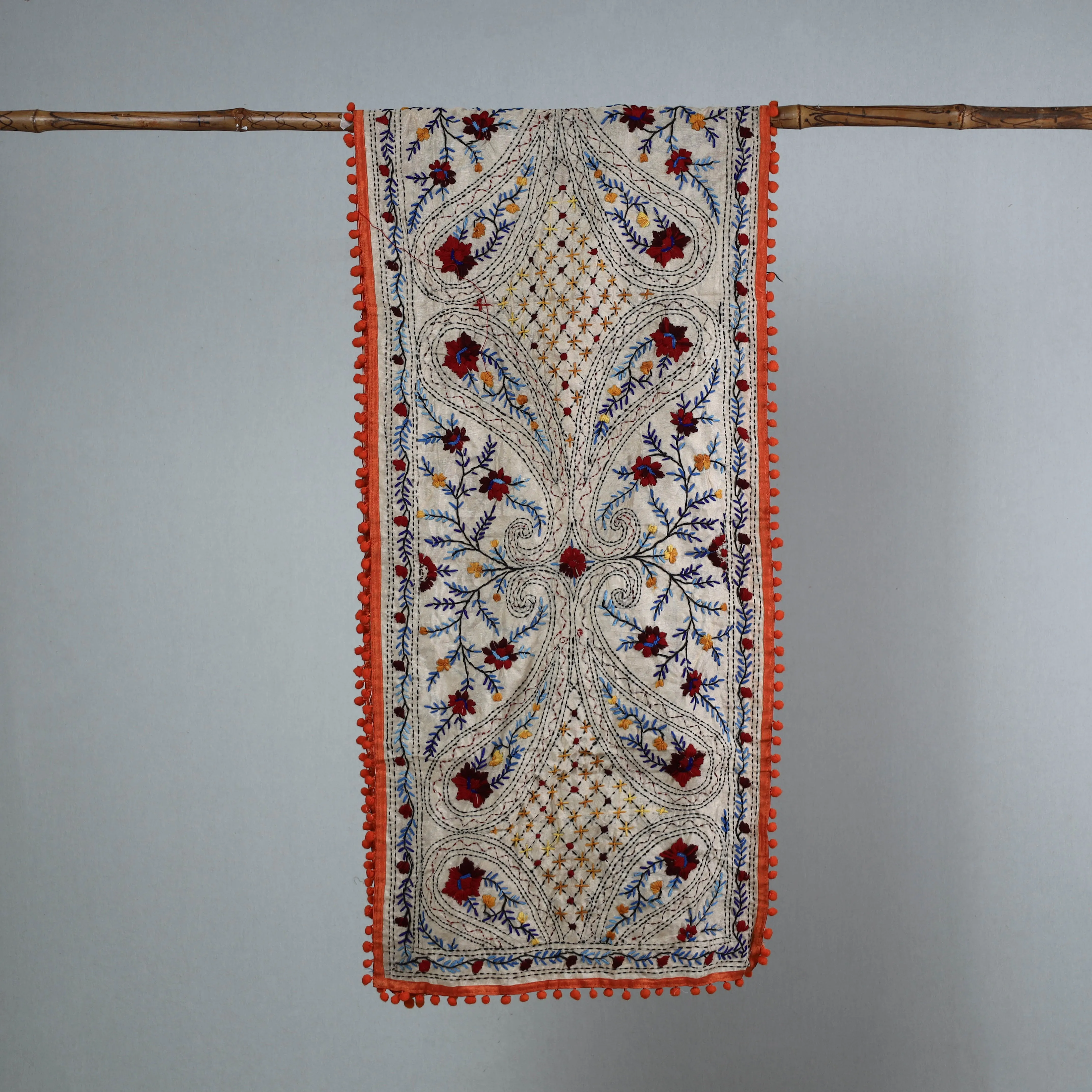 Orange - Ranihati Chanderi Silk Phulkari Embroidered Stole 31