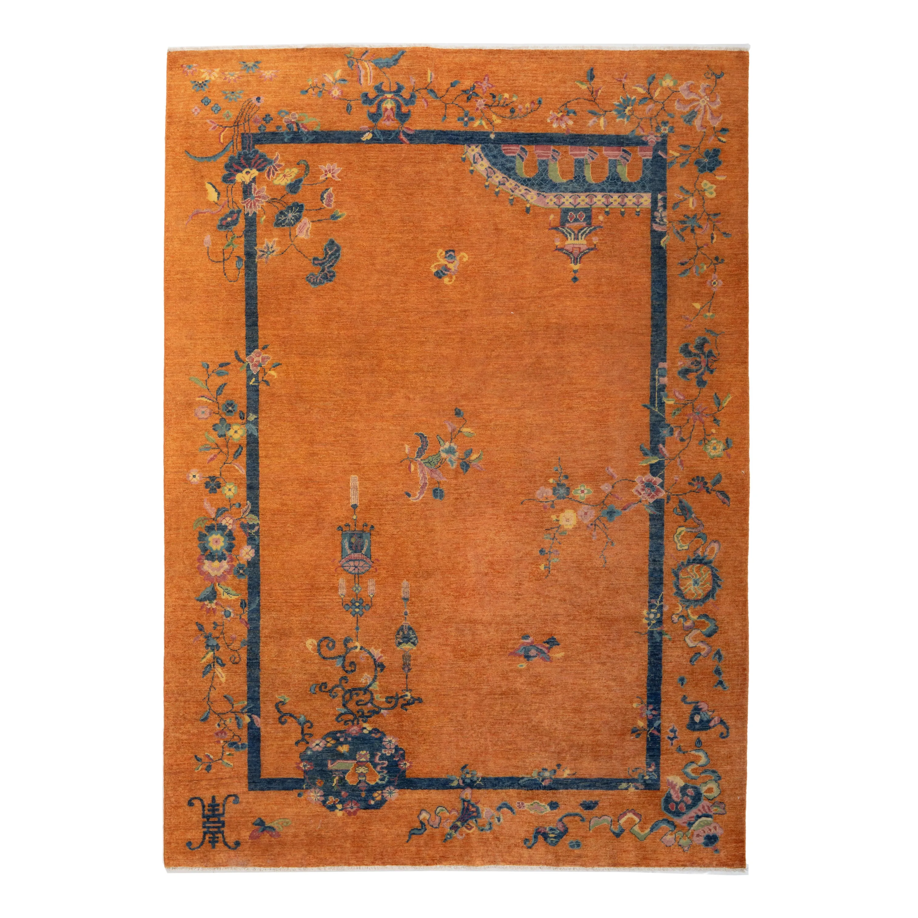 Orange Traditional Art Deco Rug - 5'6" x 8'