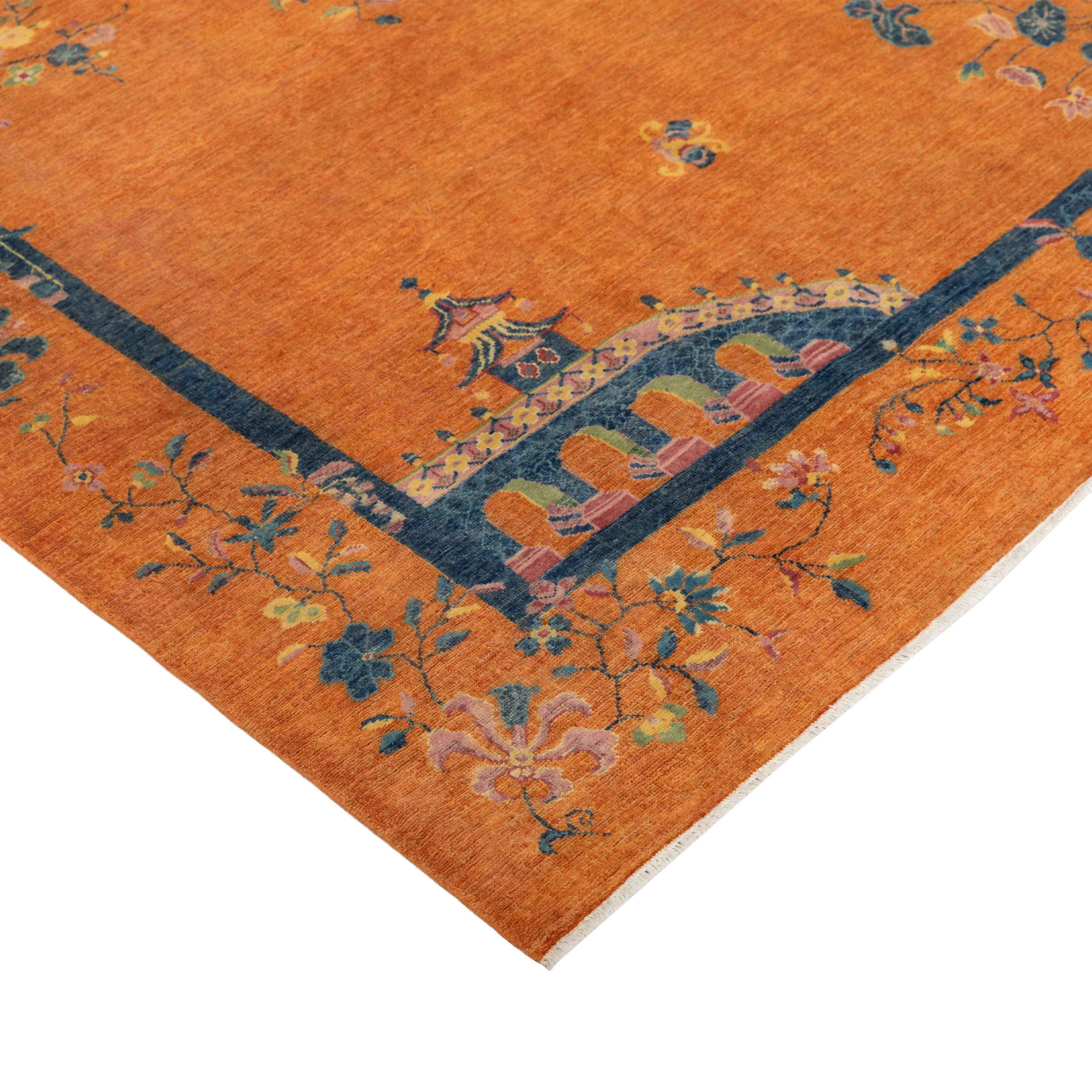 Orange Traditional Art Deco Rug - 5'6" x 8'