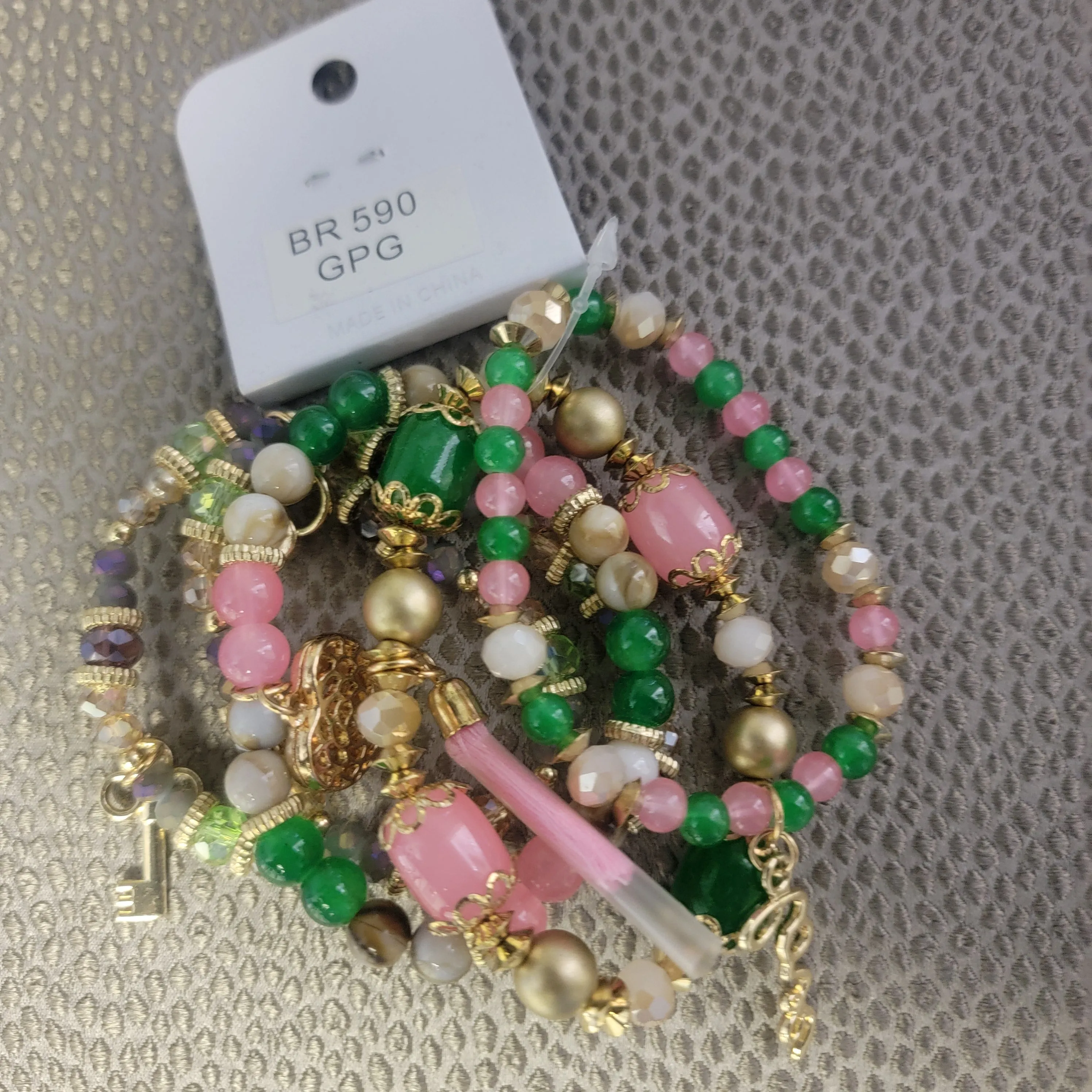 Pink and Green Tassel Bracelets