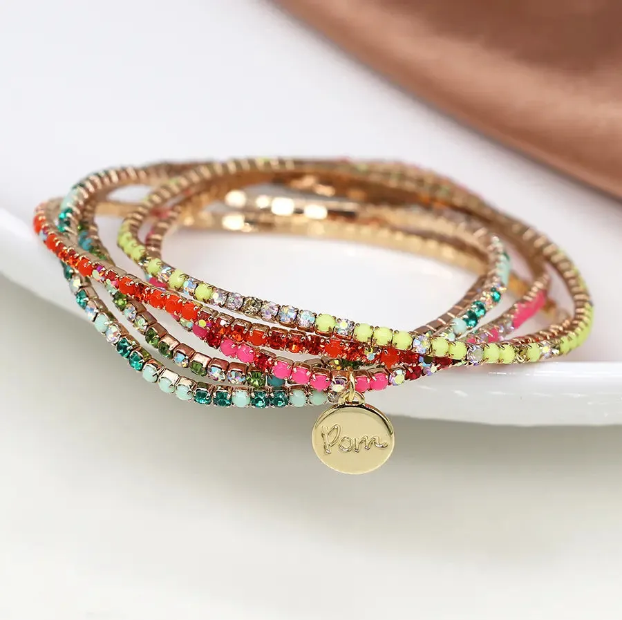 POM Faux Gold Colourful Crystal Five Stack Bracelet