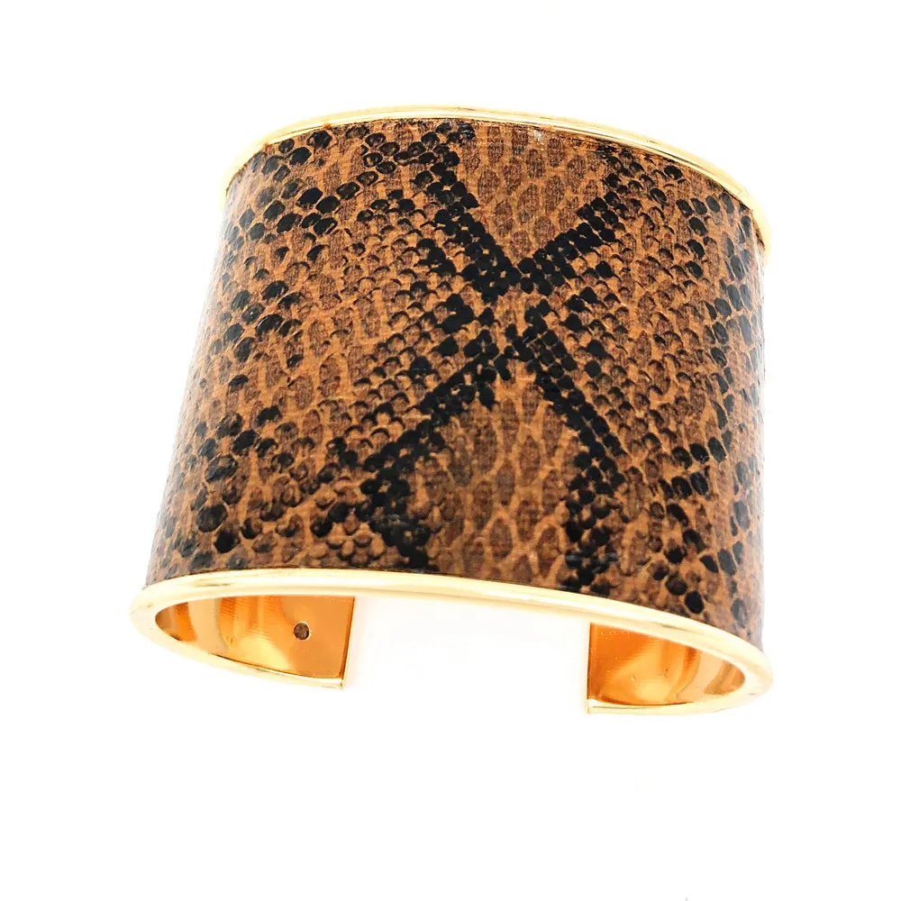 Printed horsehair leather wide cuff bracelet