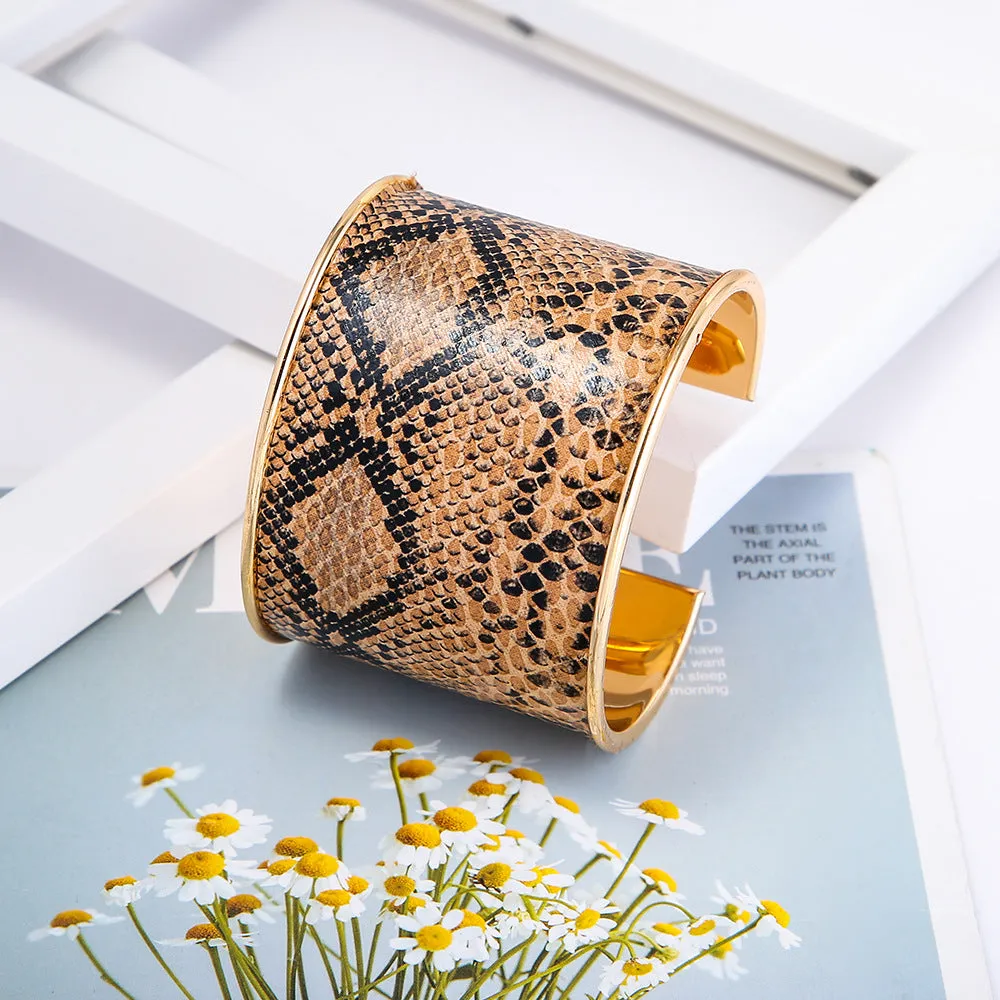 Printed horsehair leather wide cuff bracelet