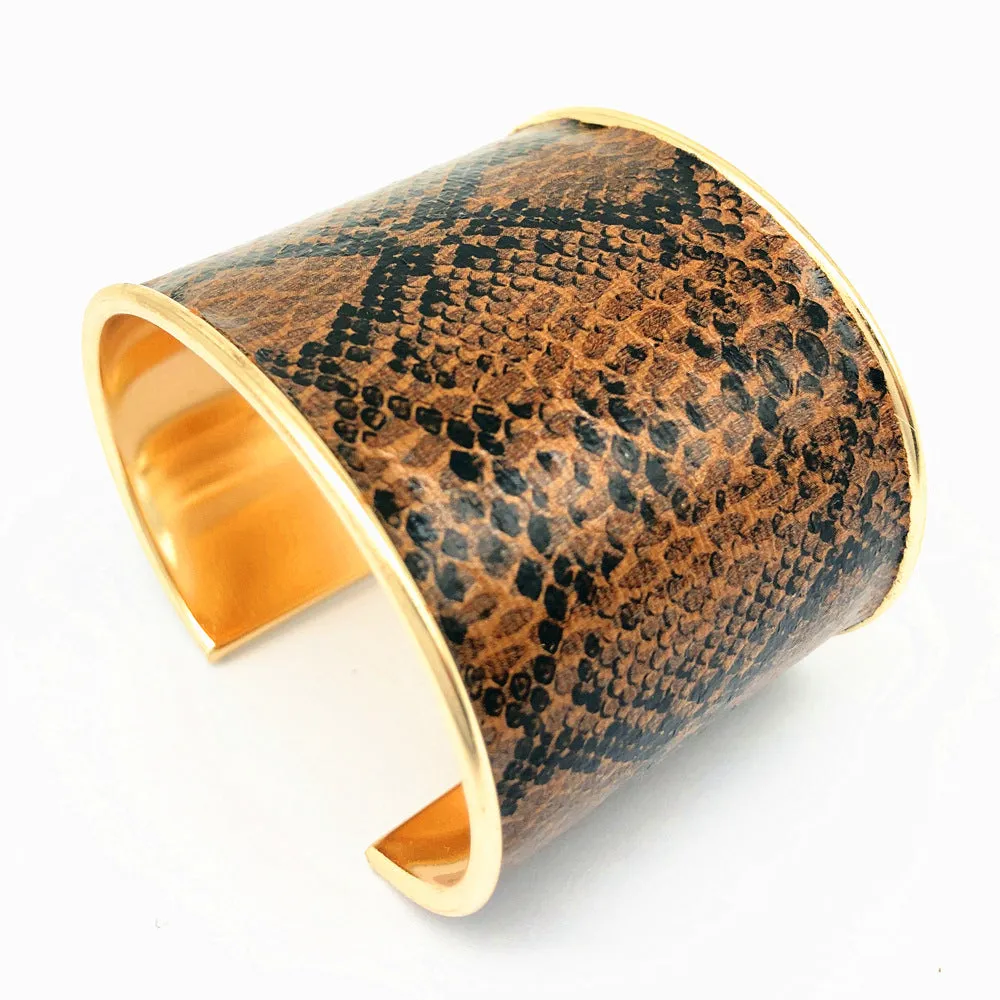 Printed horsehair leather wide cuff bracelet