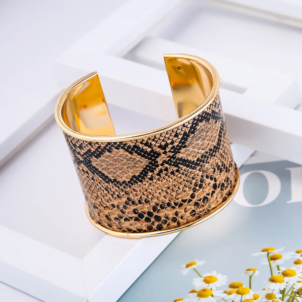 Printed horsehair leather wide cuff bracelet