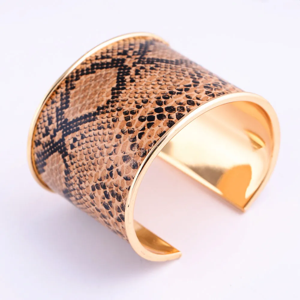 Printed horsehair leather wide cuff bracelet