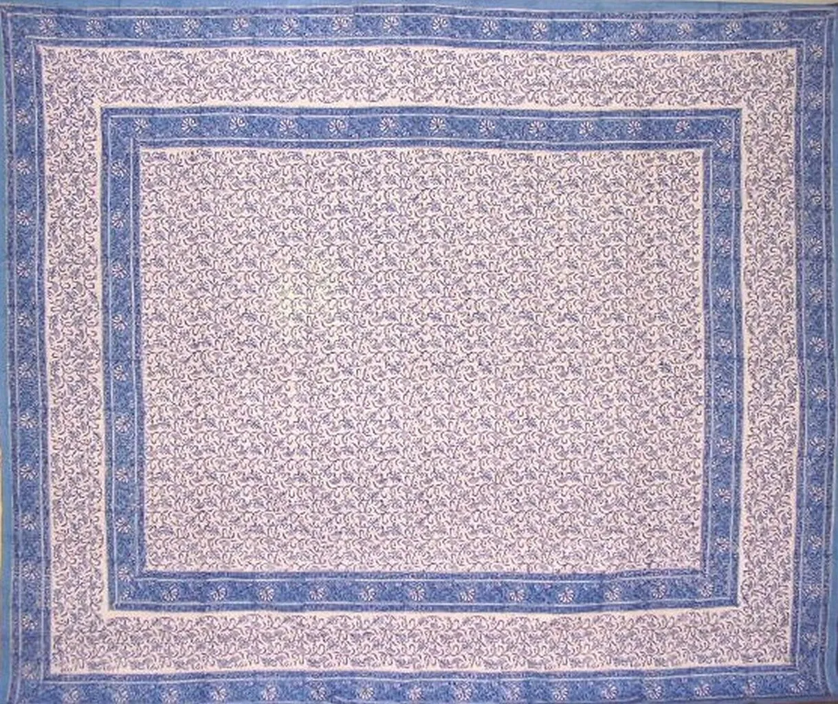 Rajasthan Block Print Tapestry Cotton Bedspread 106" x 70" Twin Blue