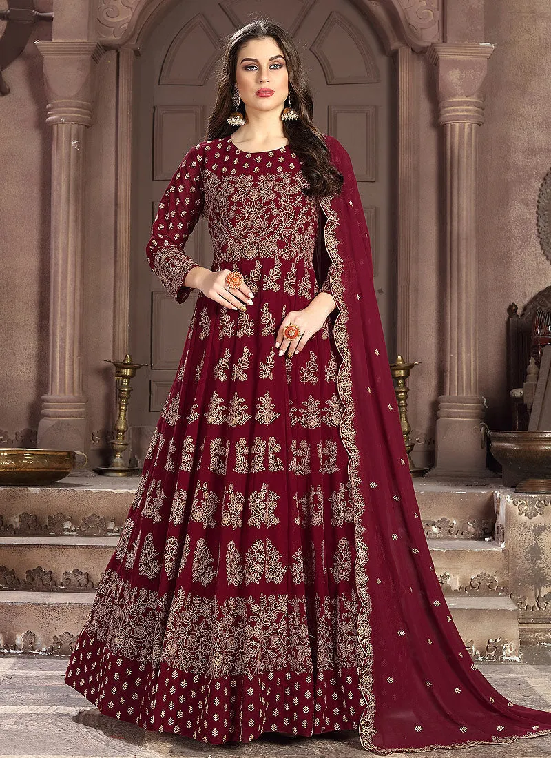 Red Embroidered Wedding Anarkali Suit