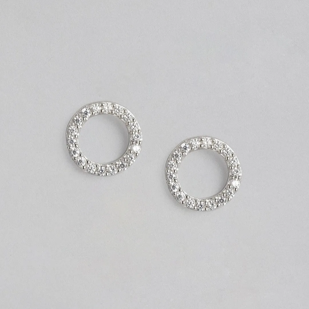 Round CZ studded Gold Plated Silver Earring